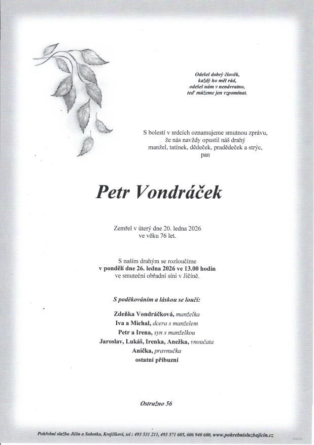 Smuteční oznámení – Petr Vondráček