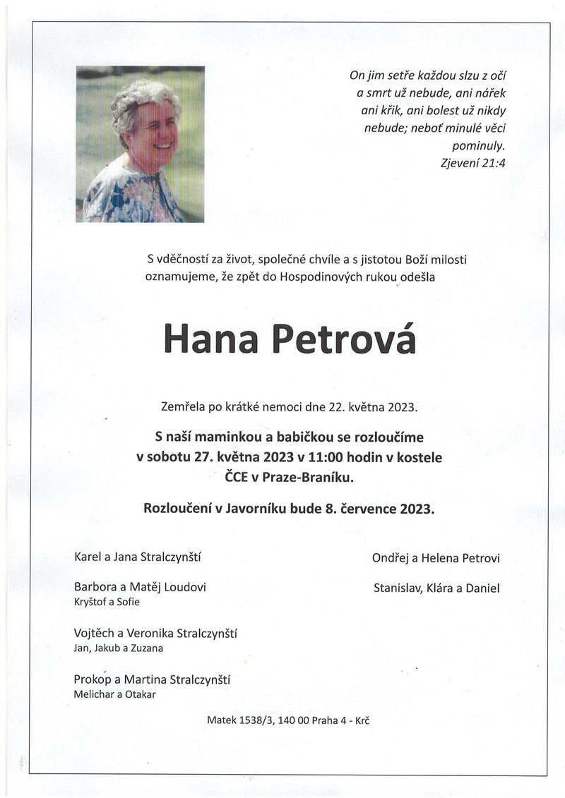 Smuteční oznámení – Petrova