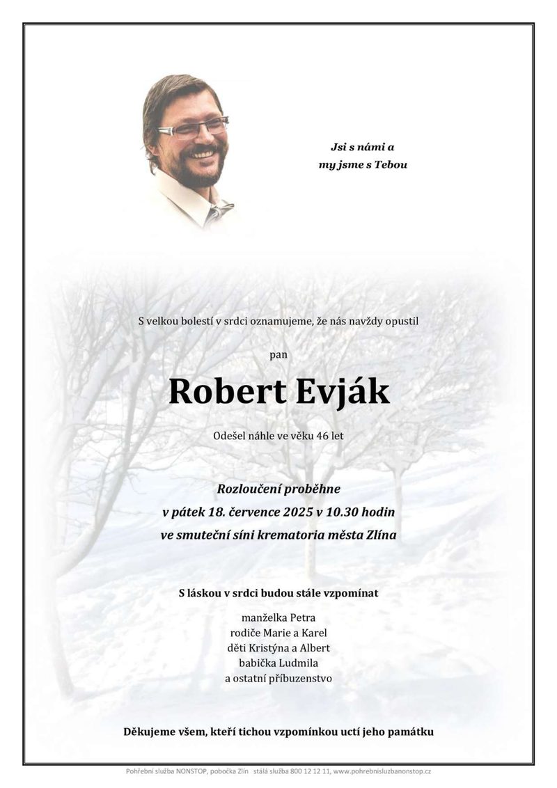 Smuteční oznámení – Robert Evják