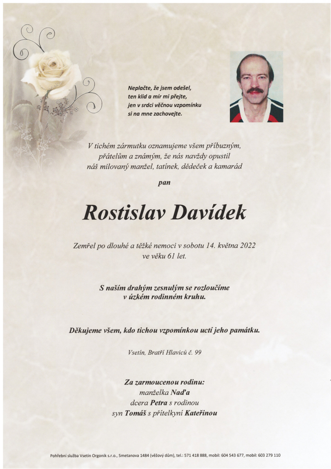 Smuteční oznámení – Rostislav Davídek