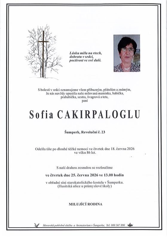 Smuteční oznámení – Sofia Cakirpaloglu