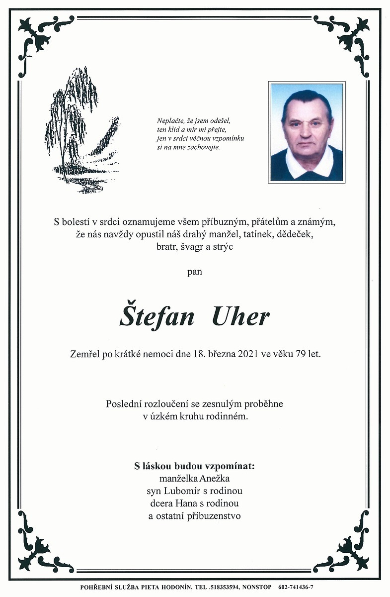 Smuteční oznámení – Štefan Uher
