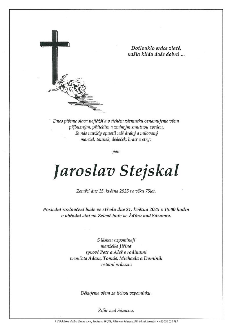 Smuteční oznámení – Stejskal Jaroslav