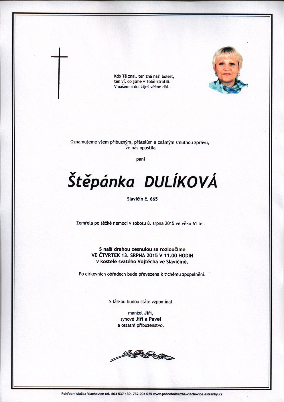 Smuteční oznámení – Štěpánka Dulíková