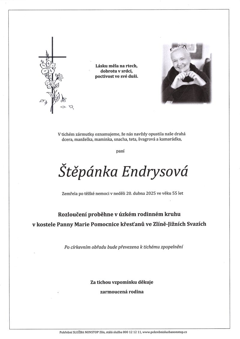 Smuteční oznámení – Stepanka Endrysova