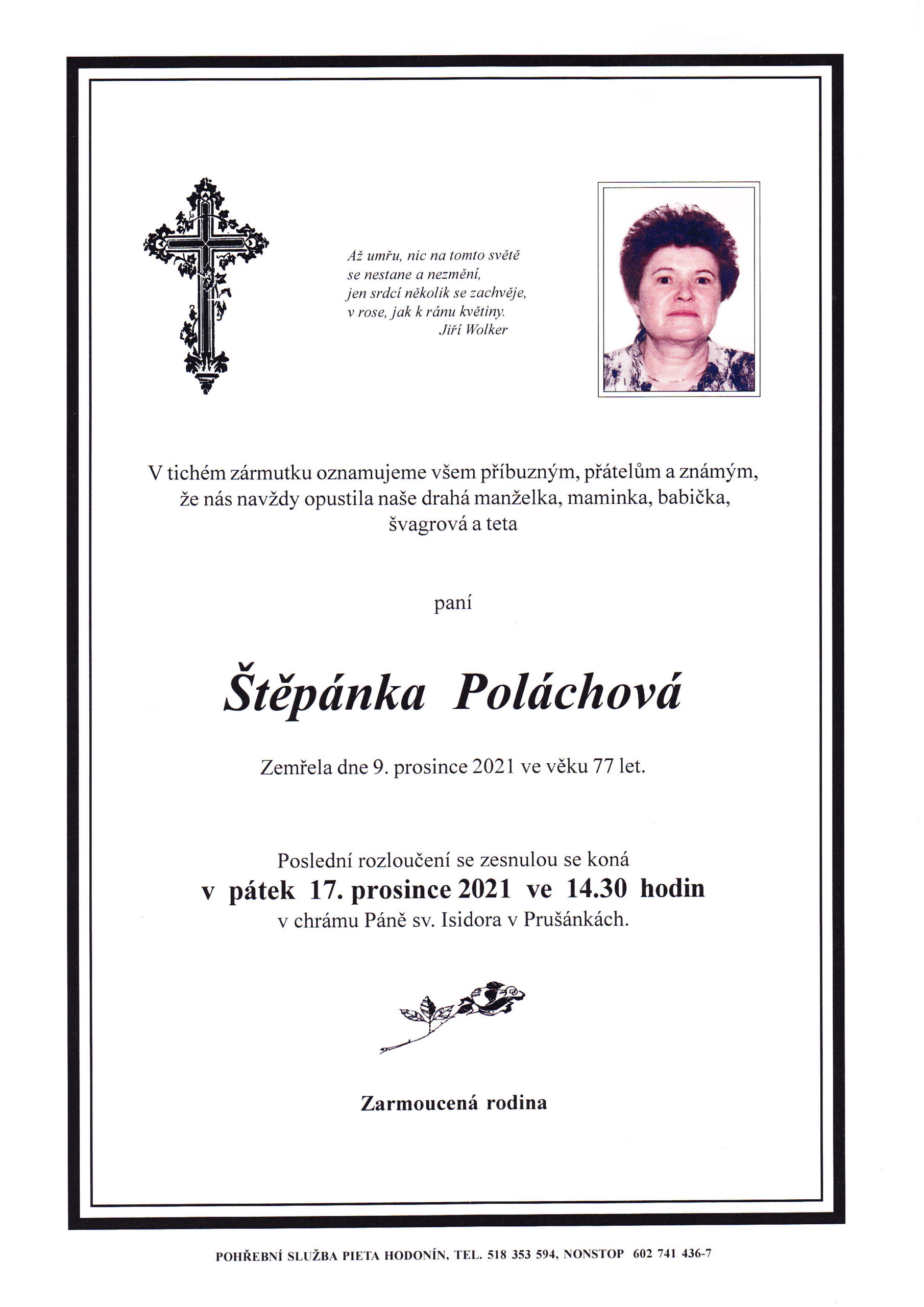 Smuteční oznámení – Štěpánka Poláchová