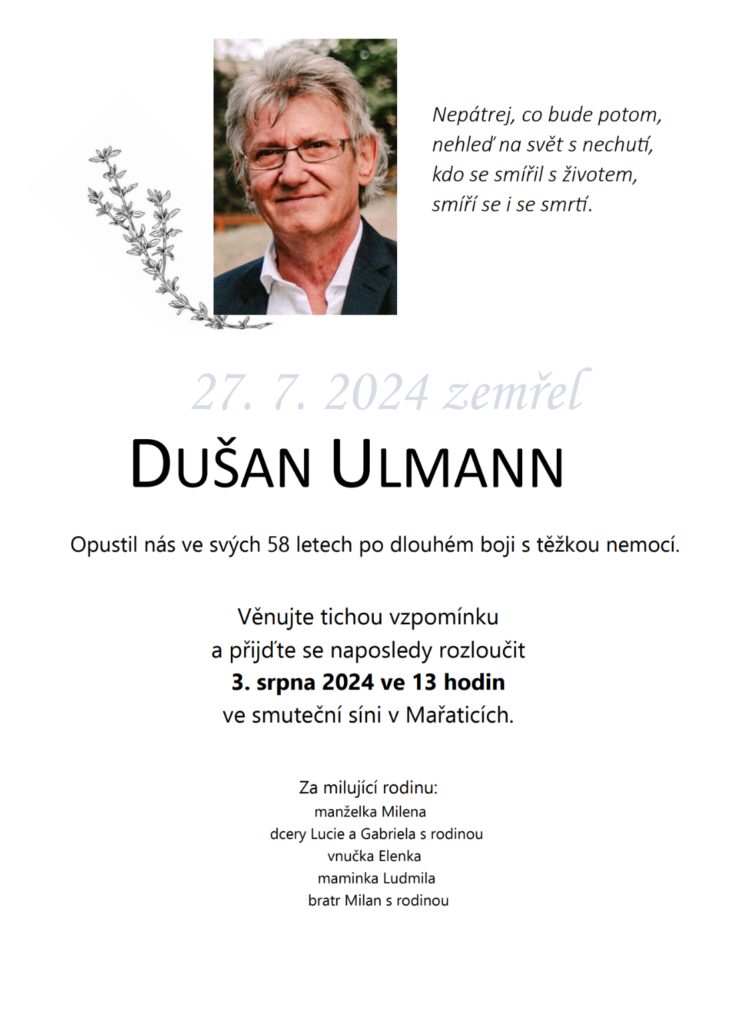 Smuteční oznámení – Ulmann Dusan