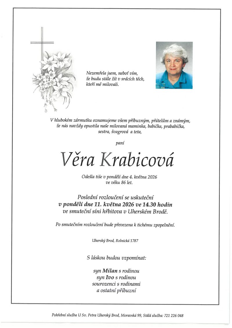 Smuteční oznámení – Věra Krabicová