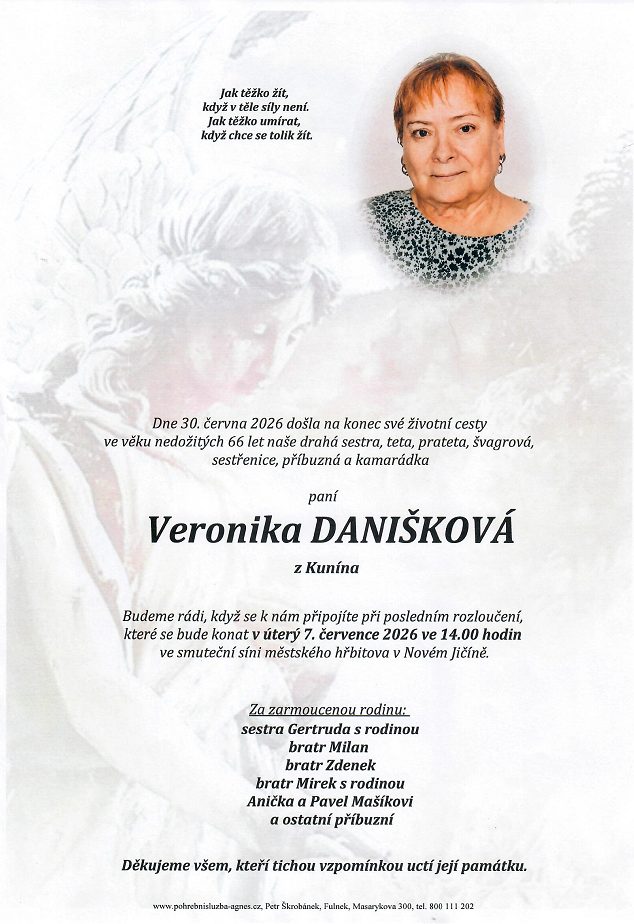 Smuteční oznámení – Veronika Danišková