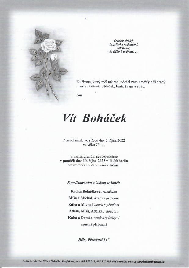 Smuteční oznámení – Vít Boháček