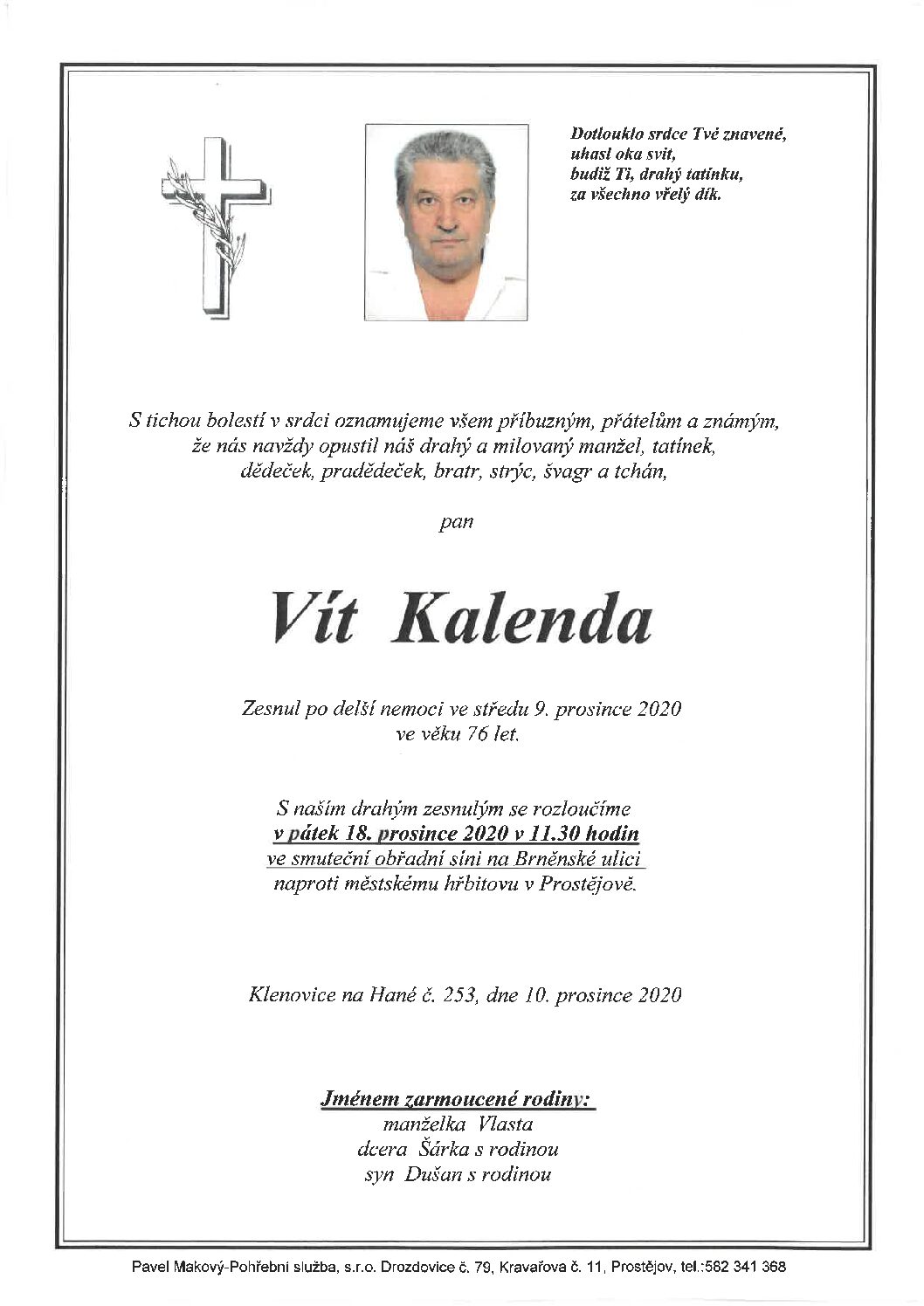 Smuteční oznámení – Vit Kalenda