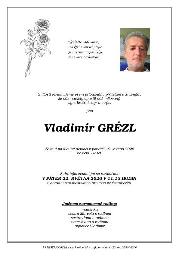 Smuteční oznámení – Vladimír Grézl