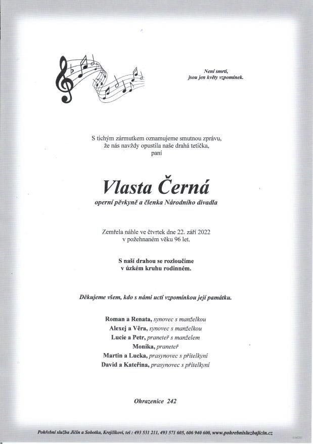 Smuteční oznámení – Vlasta Černá