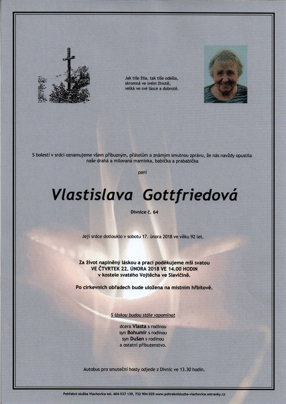 Smuteční oznámení – Vlastislava Gottfriedová