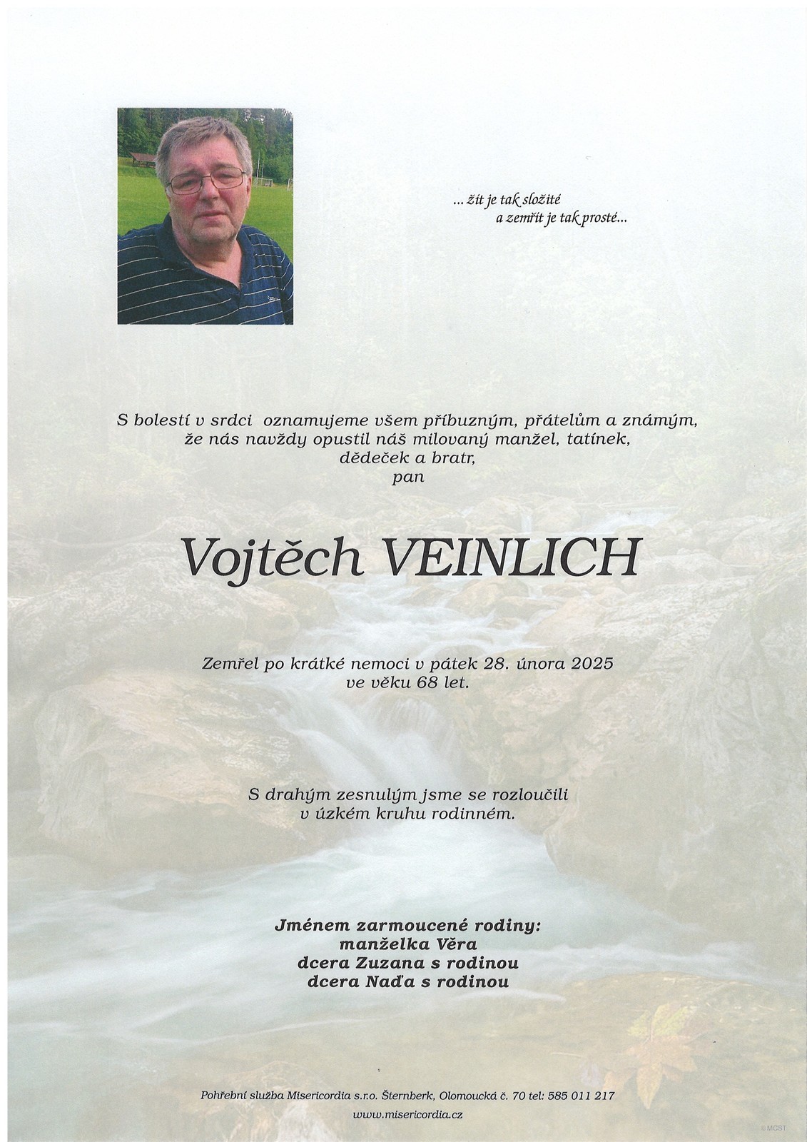 Smuteční oznámení – Vojtěch Veinlich