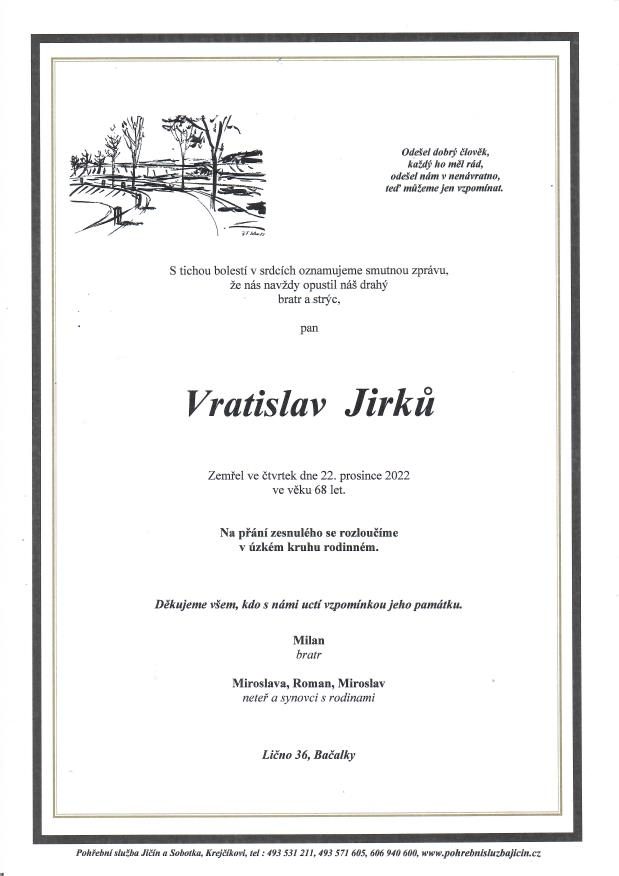 Smuteční oznámení – Vratislav Jirků