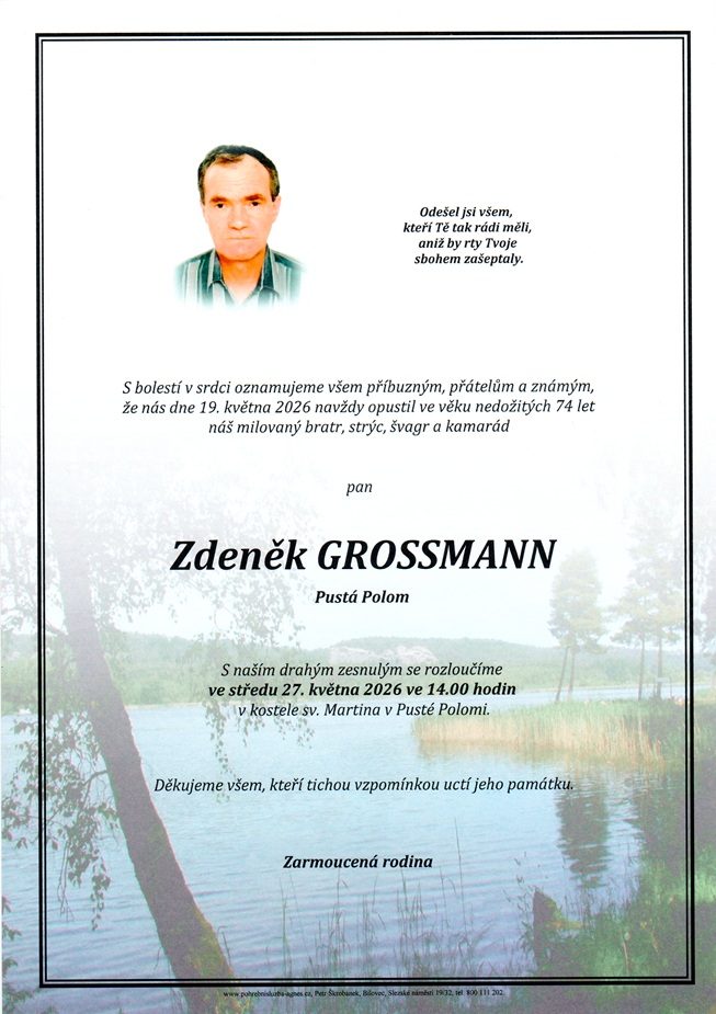 Smuteční oznámení – Zdeněk Grossmann