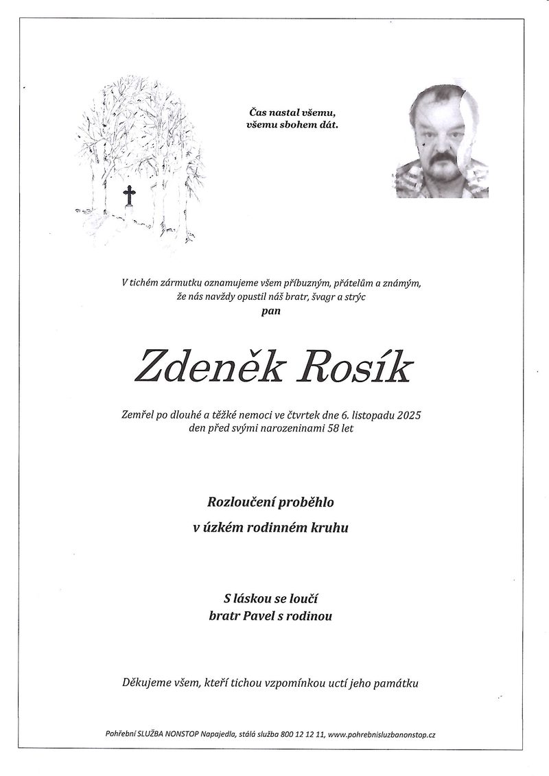 Smuteční oznámení – Zdenék Rosík
