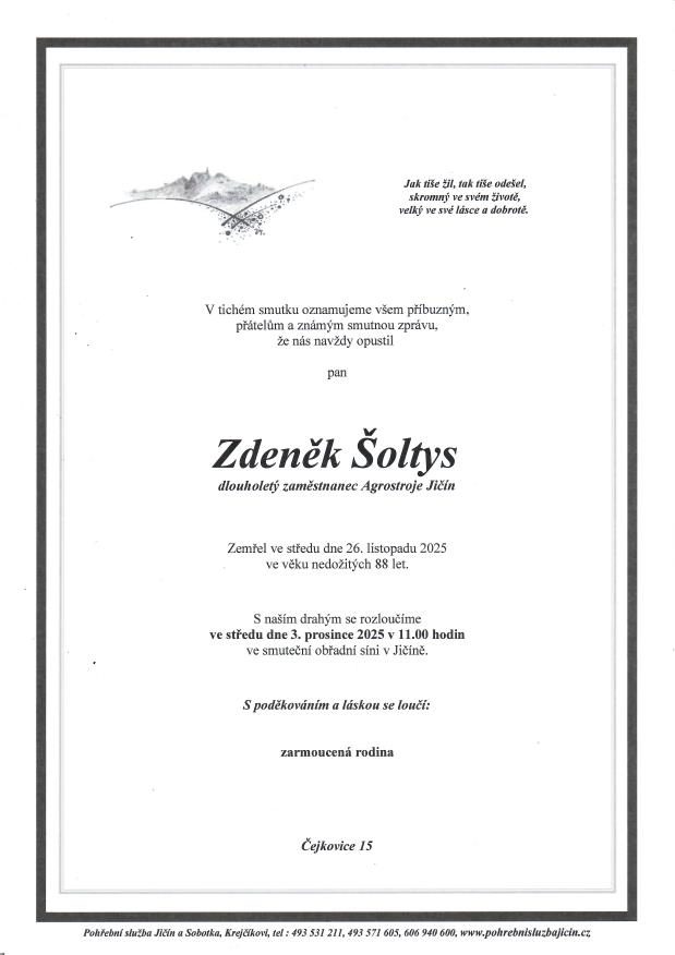 Smuteční oznámení – Zdeněk Šoltys