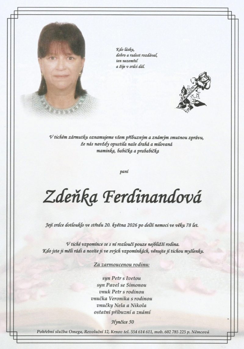 Smuteční oznámení – Zdeňka Ferdinandová