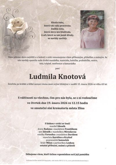 Smuteční oznámení – Ludmila Knotová