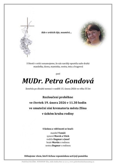 Smuteční oznámení – Petra Gondová