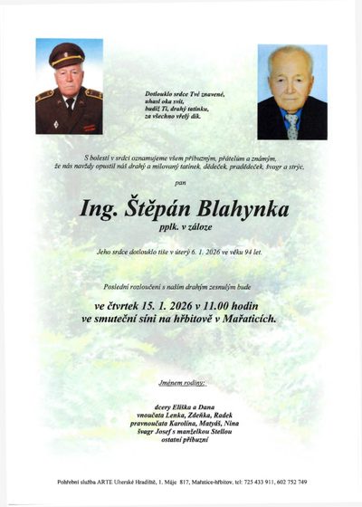 Smuteční oznámení – Štěpán Blahynka