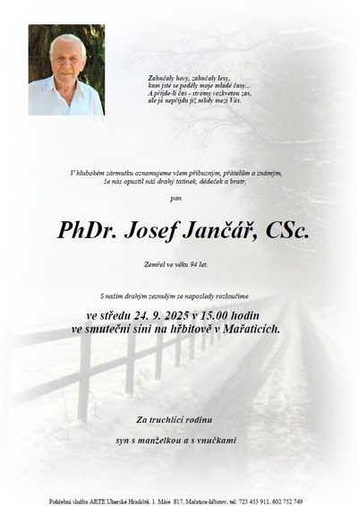 Smuteční oznámení – Josef Jančář