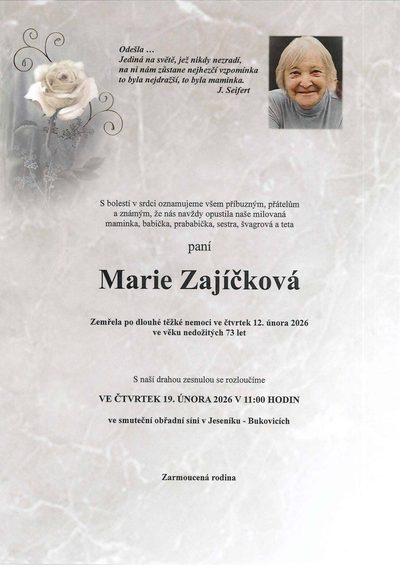 Smuteční oznámení – Marie Zajíčková