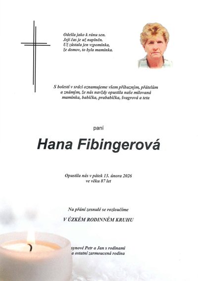 Smuteční oznámení – Hana Fibingerová