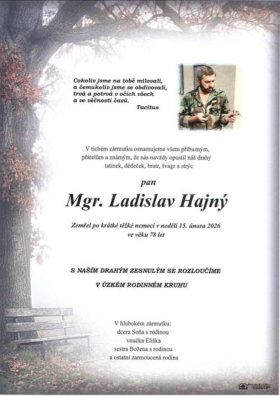 Smuteční oznámení – Ladislav Hajný