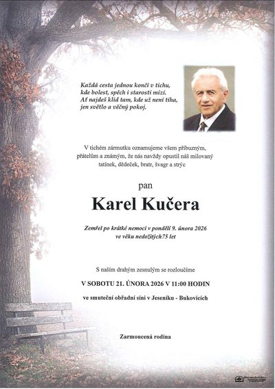 Smuteční oznámení – Karel Kučera