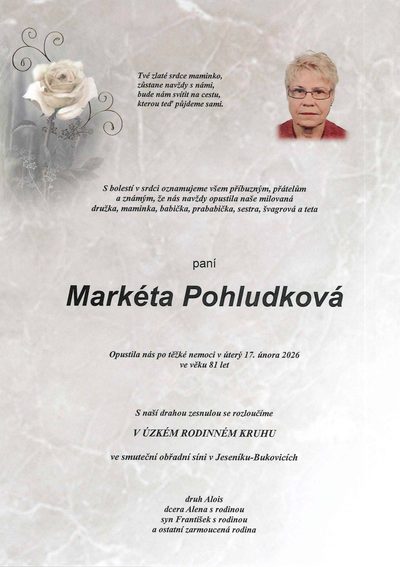 Smuteční oznámení – Markéta Pohludková