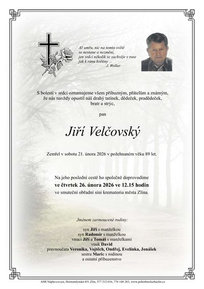 Smuteční oznámení – Jiří Velčovský
