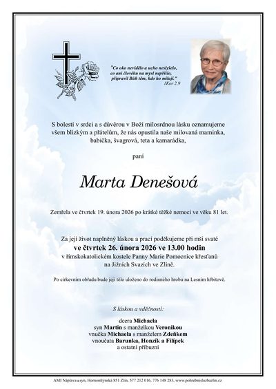 Smuteční oznámení – Marta Denešová