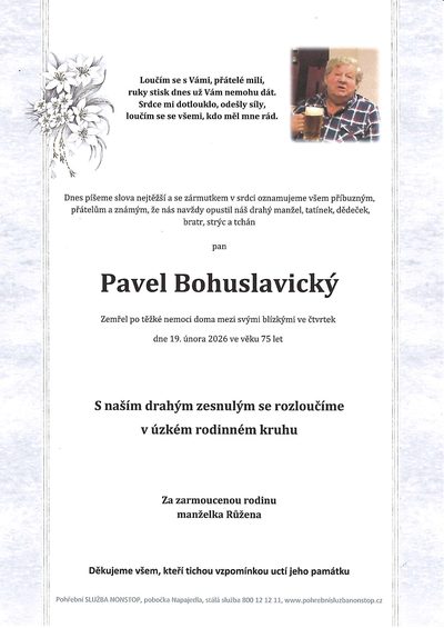 Smuteční oznámení – Pavel Bohuslavický