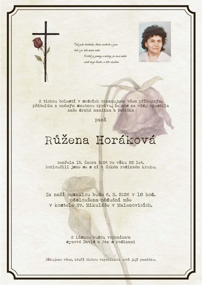 Smuteční oznámení – Růžena Horáková