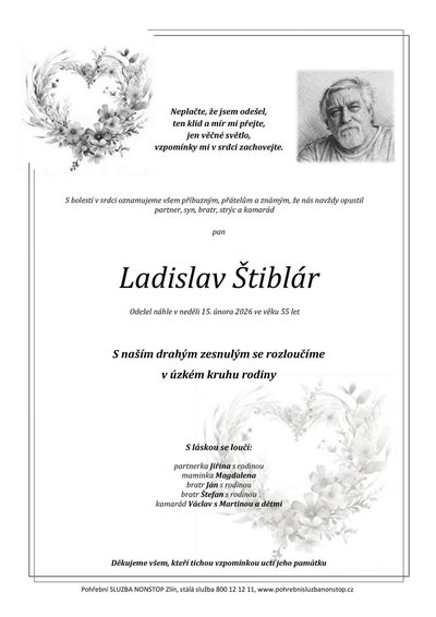 Smuteční oznámení – Ladislav Štiblár