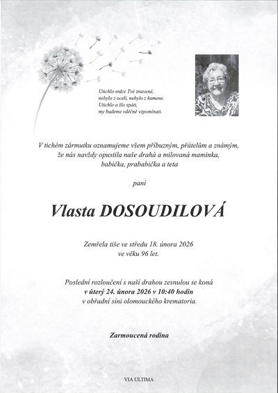 Smuteční oznámení – Vlasta Dosoudilová