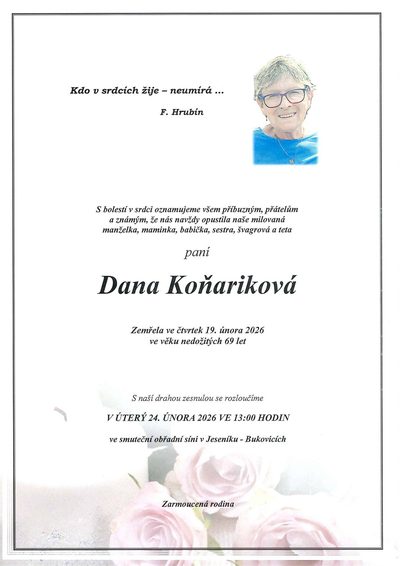 Smuteční oznámení – Dana Koňariková