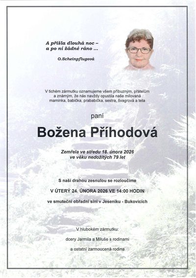 Smuteční oznámení – Božena Příhodová