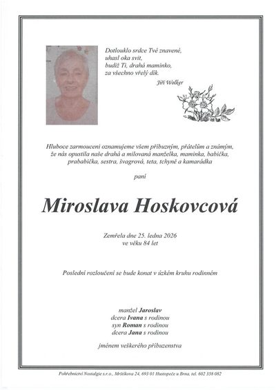 Smuteční oznámení – Miroslava Hoskovcová