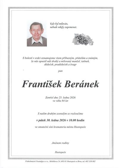 Smuteční oznámení – František Beránek