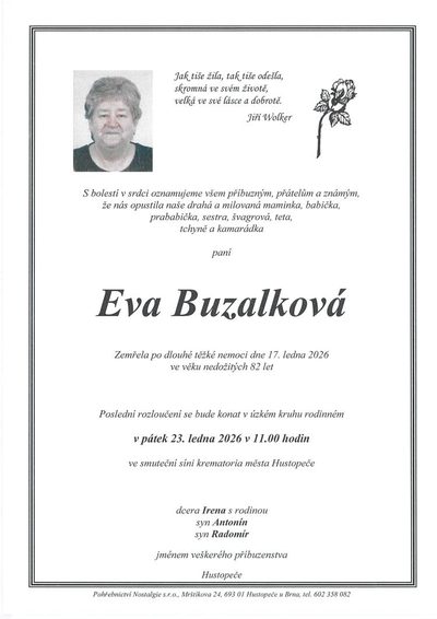 Smuteční oznámení – Eva Buzalková