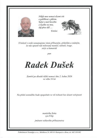 Smuteční oznámení – Radek Dušek