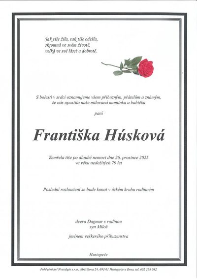 Smuteční oznámení – Františka Húsková