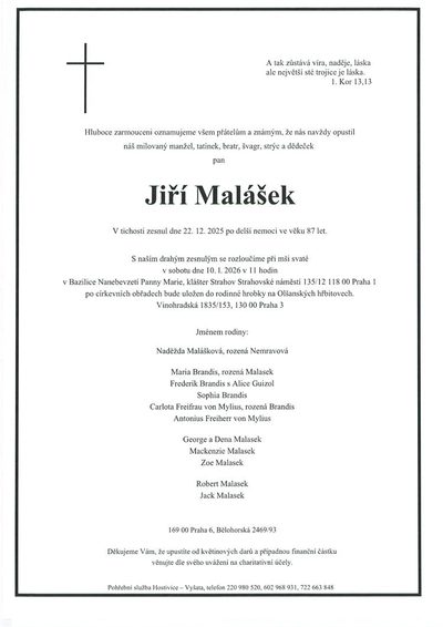 Smuteční oznámení – Jiří Malášek