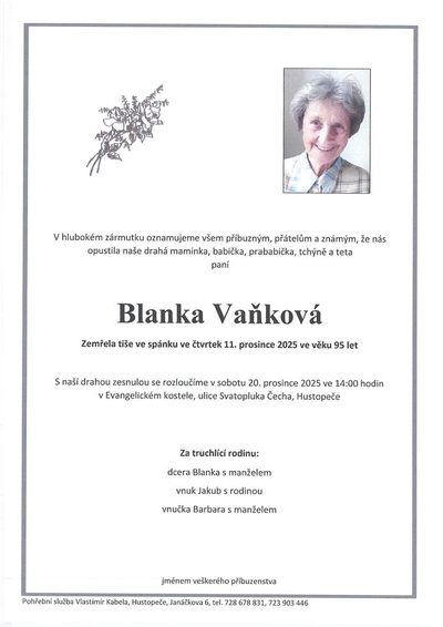 Smuteční oznámení – Blanka Vaňková