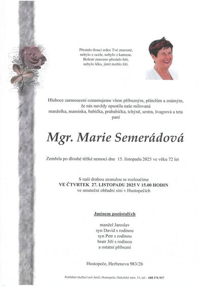 Smuteční oznámení – Marie Semerádová