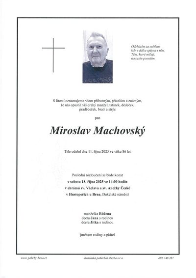 Smuteční oznámení – Miroslav Machovský